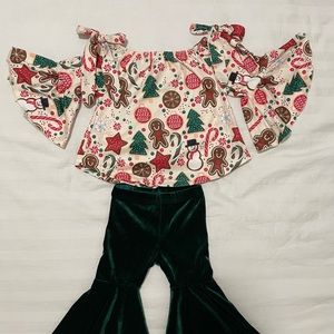 Baby girl Gingerbread Velvet Christmas Outfit